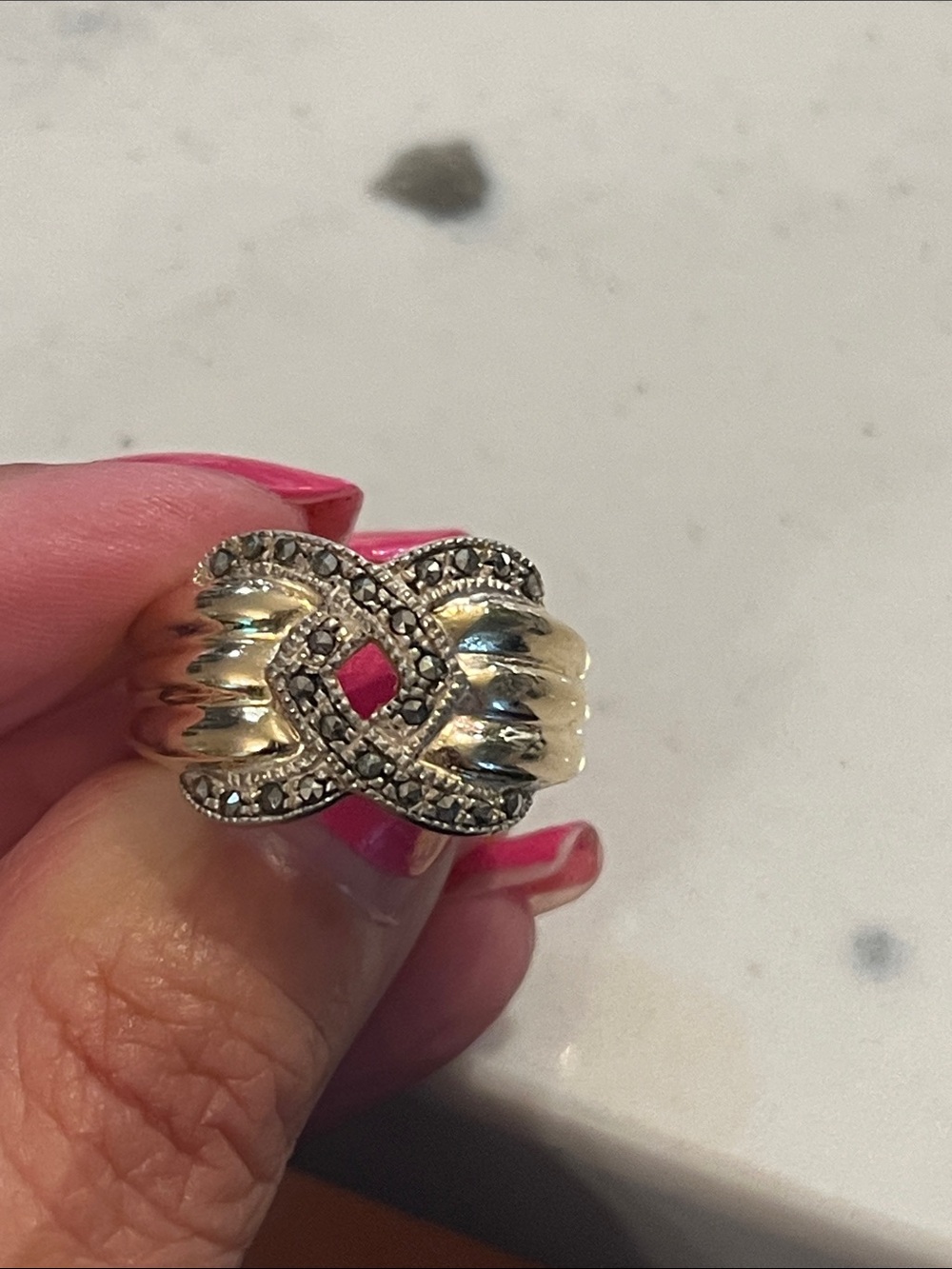 Vintage Gold-Tone Knot sterling SilveStatement Ring with Marcasite Accents